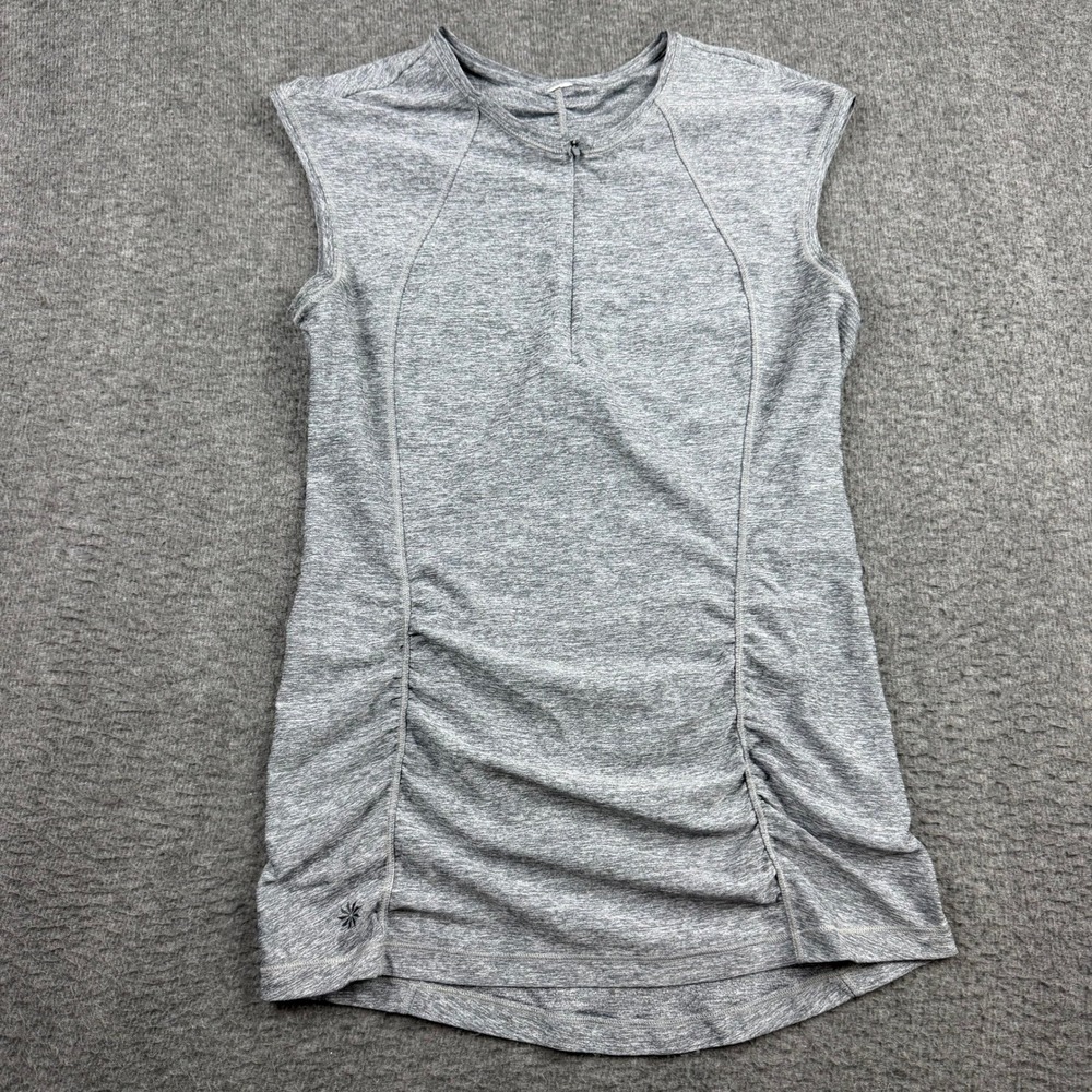 Athleta Gray Heathered Quarter Zip Cycling Tank Top Back Pocket Women's XS‎